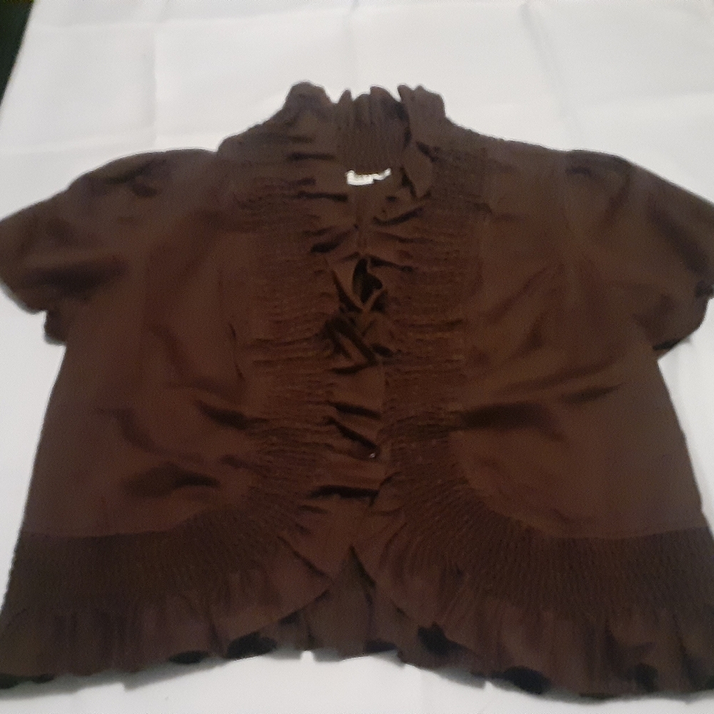 💟5/$10 Cato Brown Ruffled Flutter Sleeve Blouse